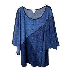 CATO Blouse Plus Size 14W 16W Top Shirt 3/4 Dolman Sleeves Stretch Blue Casual